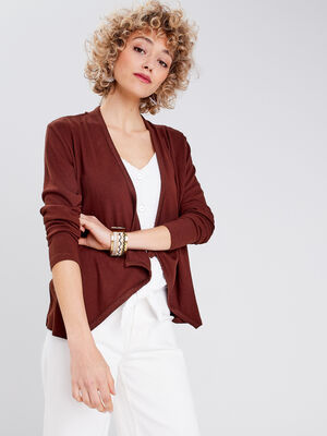 Cardigan col en V marron femme