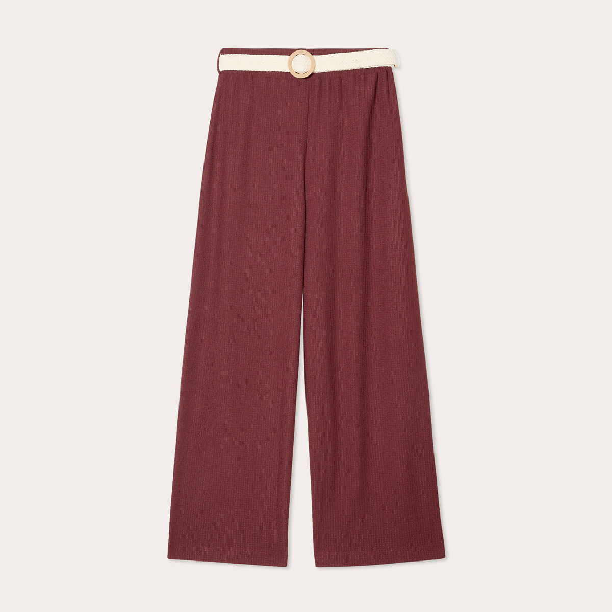 Pantalon large fluide ceinturé prune femme
