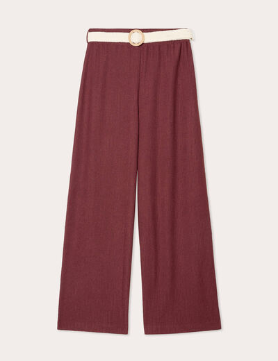 Pantalon large fluide ceinturé prune femme