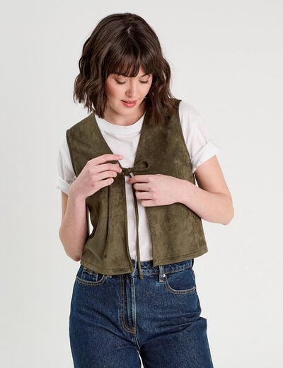 Veste suédine nouée vert kaki femme