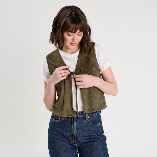 Veste suédine nouée vert kaki femme