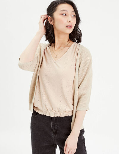 Gilet manches 3/4 beige femme