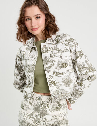 Veste courte boutonnée en jean blanc femme