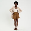 Jupe courte &eacute;vas&eacute;e aspect daim marron fonc&eacute; femme