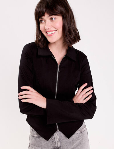 Chemise courte bas resserr&eacute; noir femme