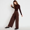 Pantalon large &agrave; pinces marron femme