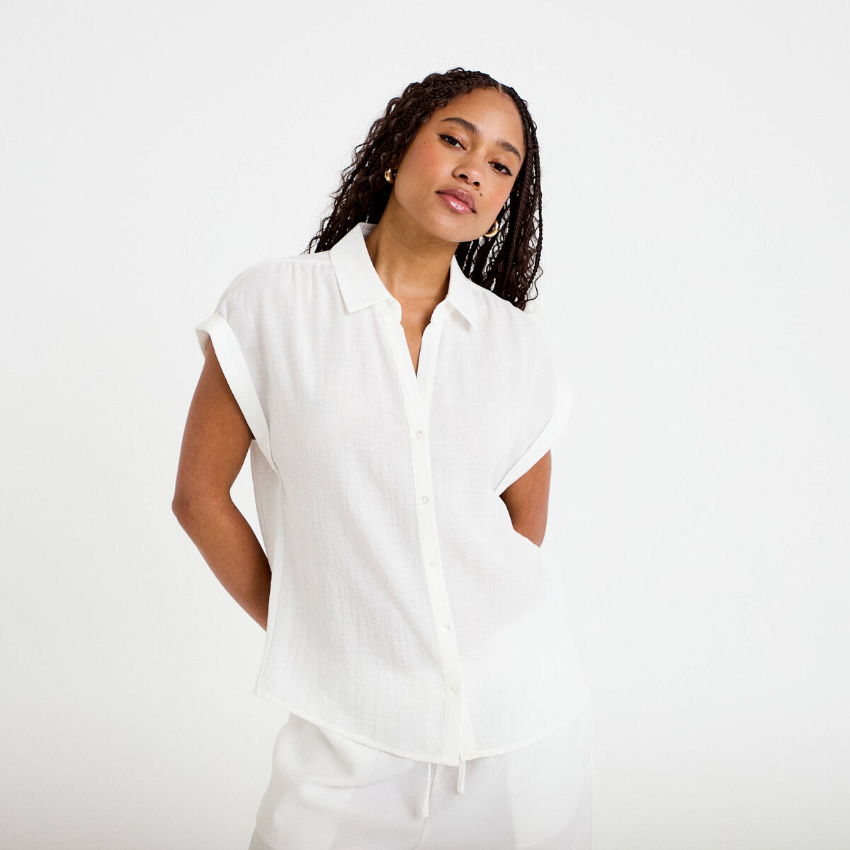 Blouse manches courtes ecru femme