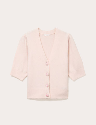 Pull manches courtes boutons brod&eacute;s rose clair femme