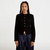 Veste tweed droite cropped col rond noir femme