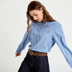 Blouse droite courte col v broderie bleu femme