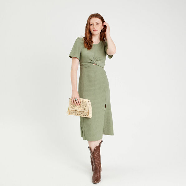 robe midi ajustee col rond vert kaki femme Robe midi ajustée col rond vert kaki femme