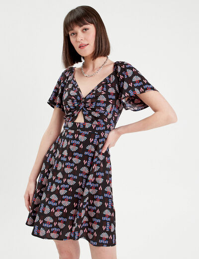 Robe évasée manches courtes noir femme