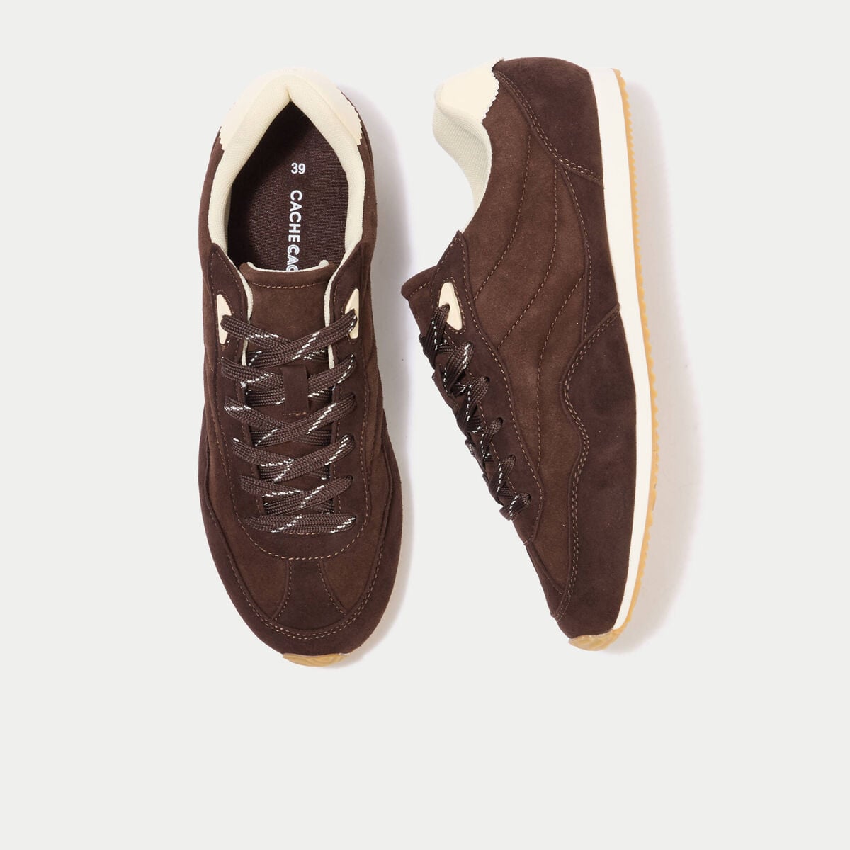 Basket aspect daim marron femme
