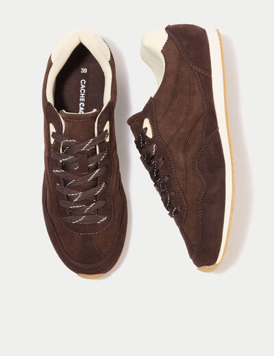 Basket aspect daim marron femme