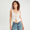 Crop-top ajouré et noué ecru femme