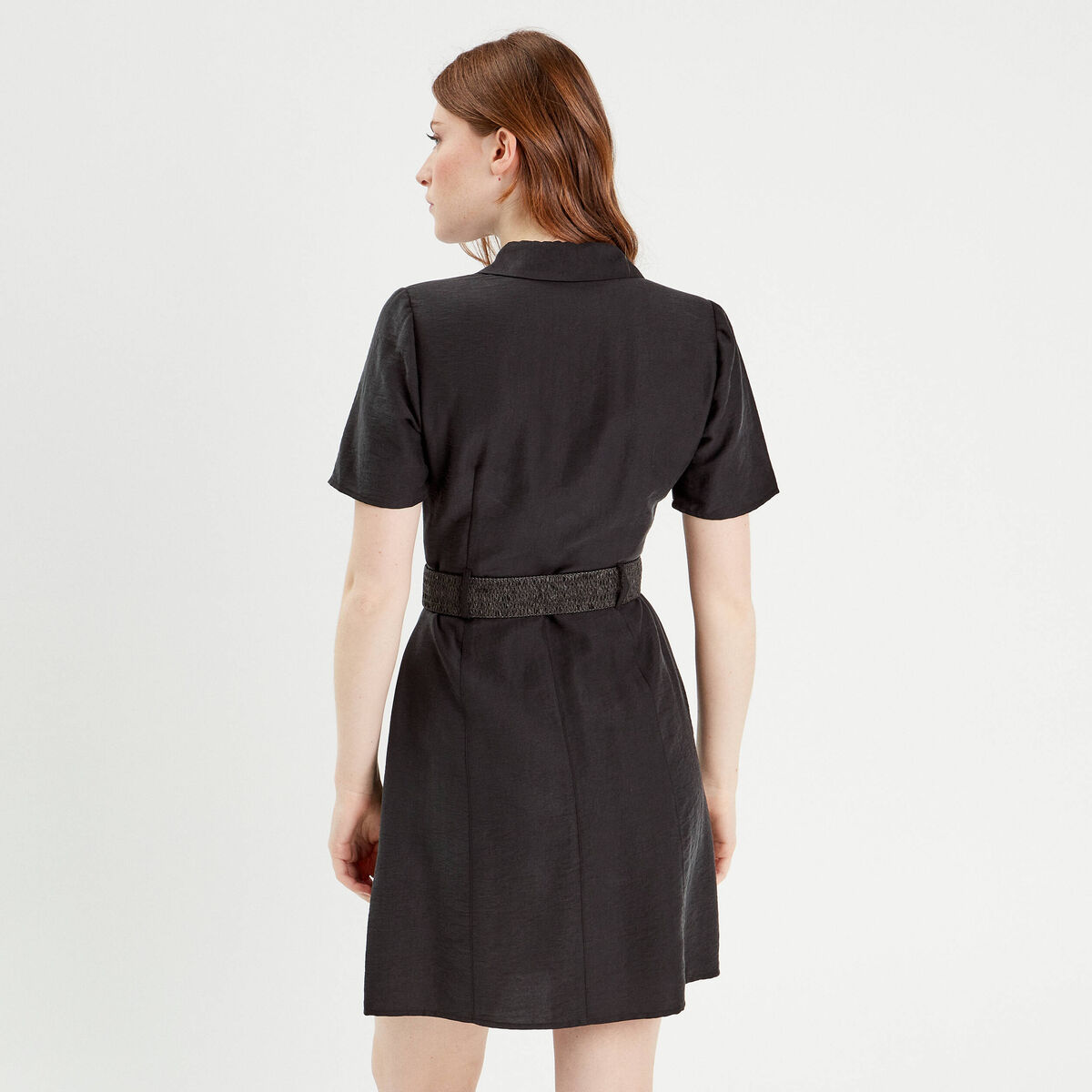 Robe trapèze ceinturée noir femme