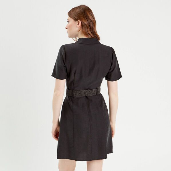 Robe trapèze ceinturée noir femme