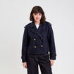 Trench court boutonn&eacute; bleu marine femme