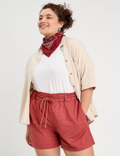 Short regular contenant du lin vieux rose femme