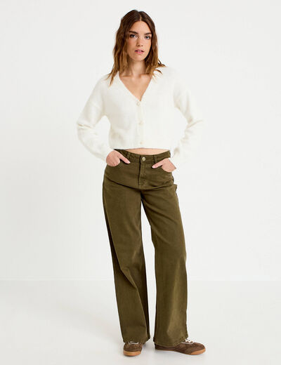 Jean bootcut en velours vert kaki femme