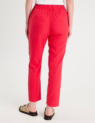 Pantalon droit fluide contenant du lin rouge femme