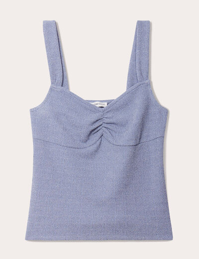 Débardeur fils métallisés bleu gris femme