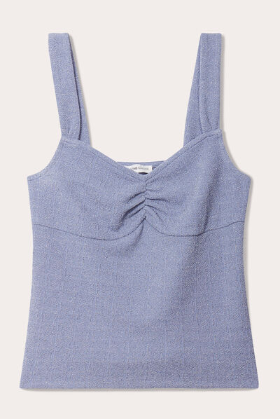 Débardeur fils métallisés bleu gris femme