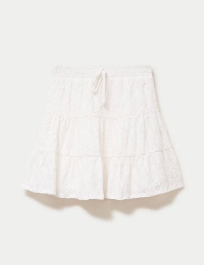 Jupe courte &eacute;vas&eacute;e en maille ecru femme