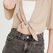 Blouse manches 3/4 nouée beige femme