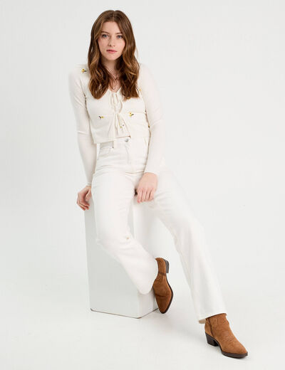 Débardeur tricot brodé ecru femme