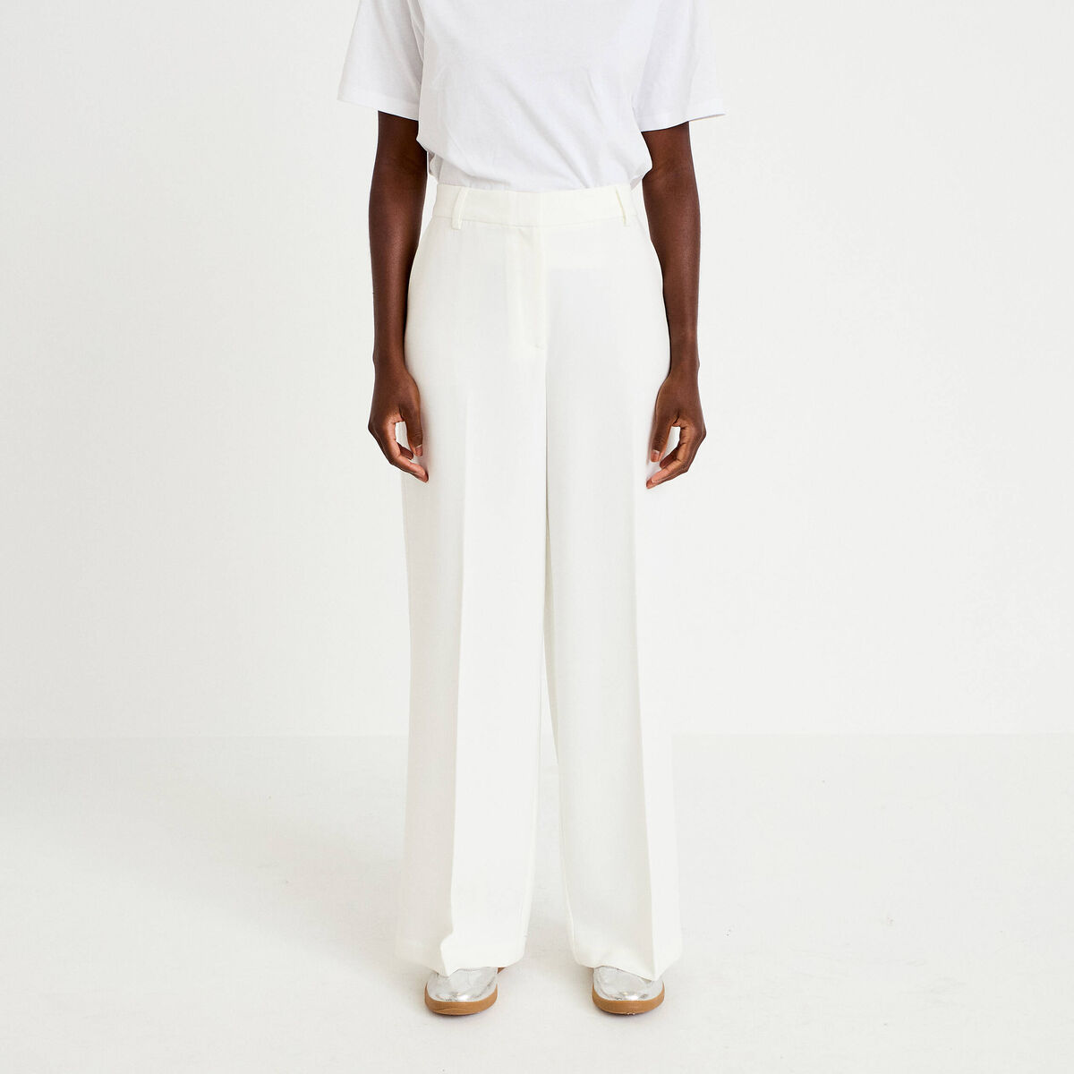 Pantalon bootcut taille standard ecru femme