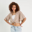 Blouse nou&eacute;e cropped beige femme