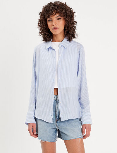 Chemise manches longues bleu femme