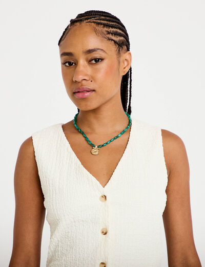 Gilet sans manches col v ecru femme