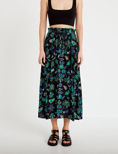 Jupe longue &eacute;vas&eacute;e taille haute noir femme