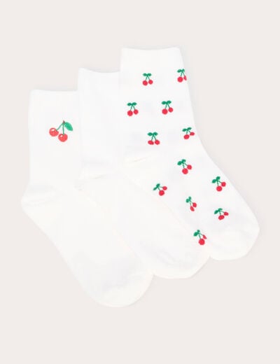Lot de 3 paires de chaussettes fantaisie ecru femme