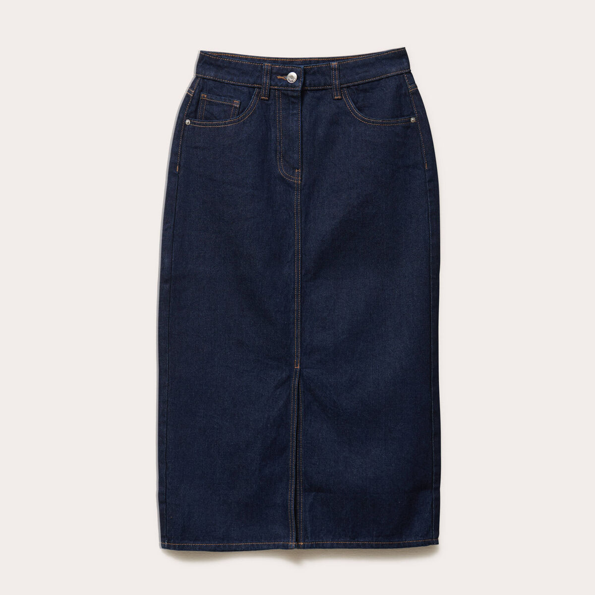 Jupe midi droite en jean denim brut femme