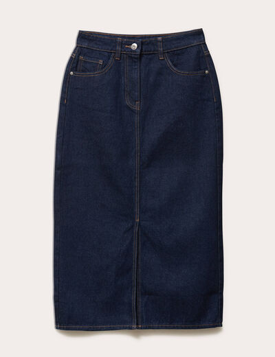 Jupe midi droite en jean denim brut femme