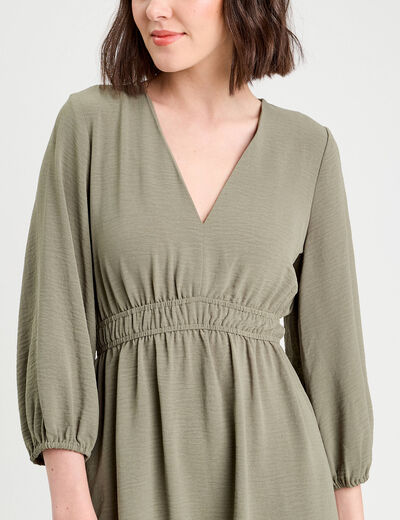 Robe évasée manches 3/4 vert kaki femme