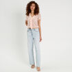 Top dentelle et volants rose clair femme