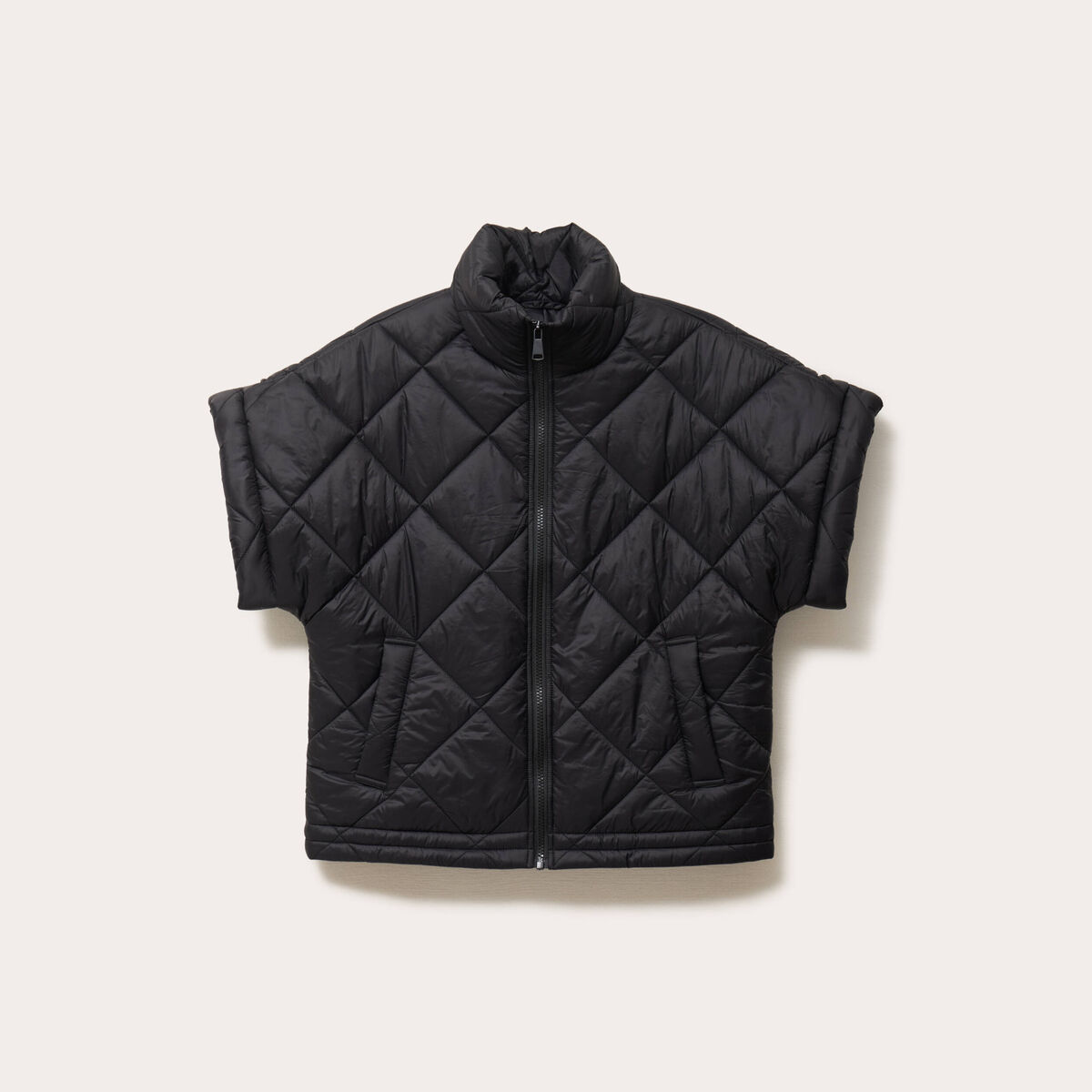 Veste col montant manches courtes noir femme