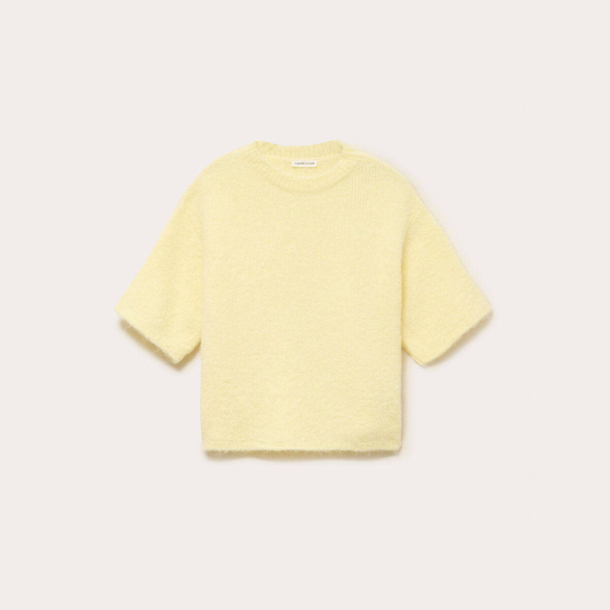 Pull manches courtes jaune clair femme