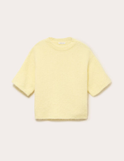 Pull manches courtes jaune clair femme