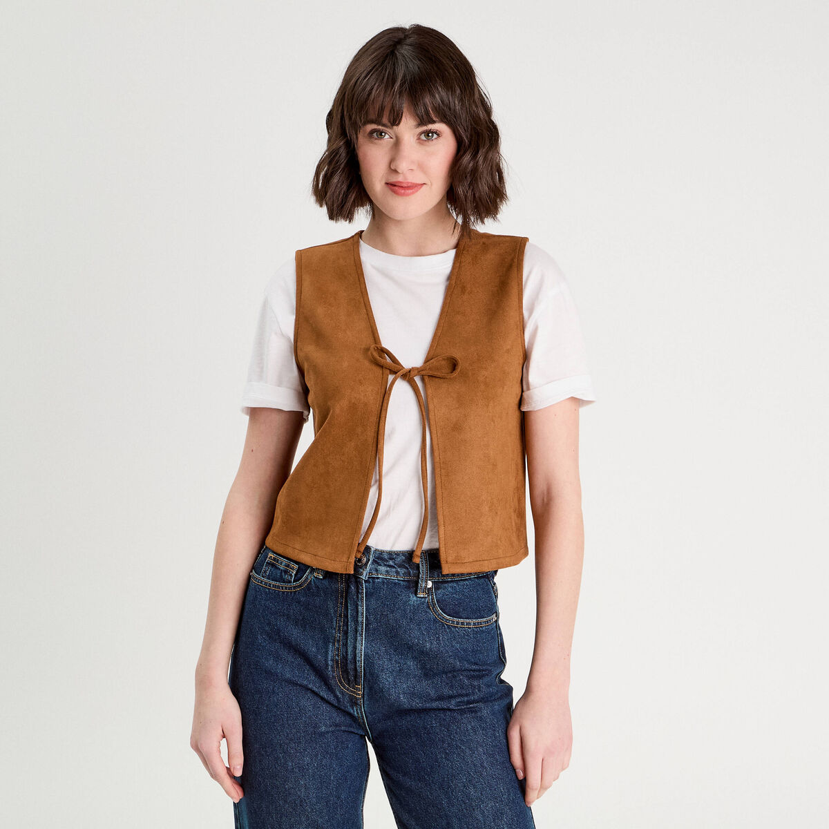 Veste suédine nouée marron femme
