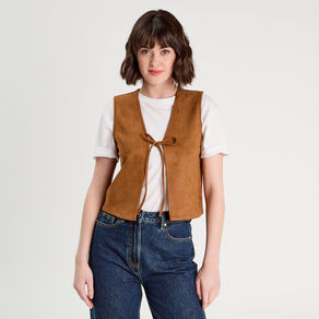 Veste suédine nouée marron femme