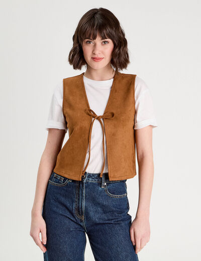 Veste suédine nouée marron femme