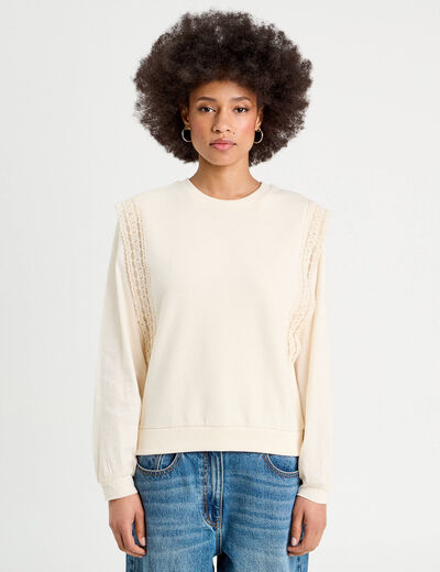 Sweat manches longues ecru femme
