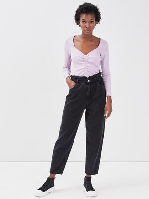 Jeans slouchy elastique denim noir femme