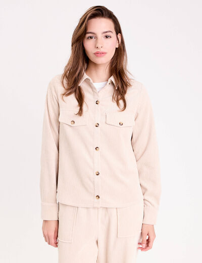 Chemise velours c&ocirc;tel&eacute; sable femme