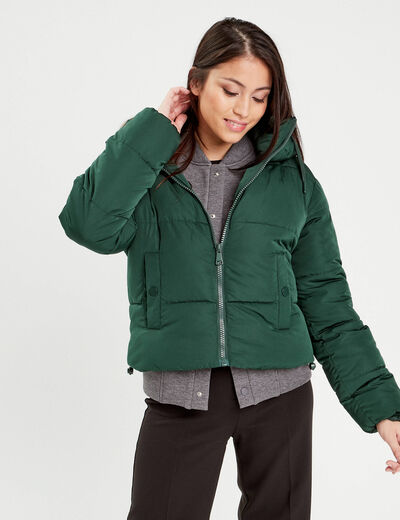 Doudoune droite zippée vert foncé femme